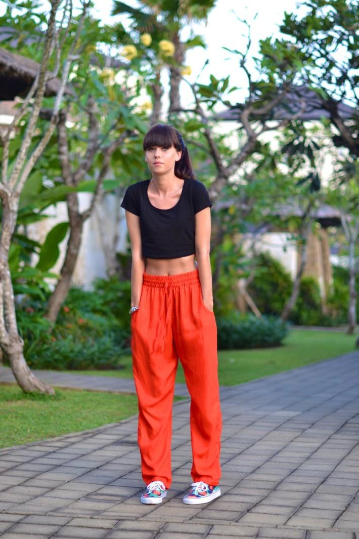 oversized orange h&m trousers cropped top kenzo vans