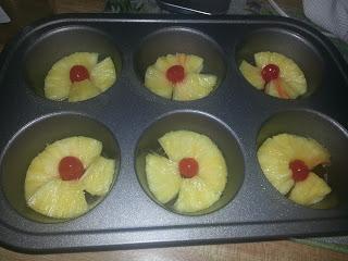 Pineapple upside down cake in a muffin pan