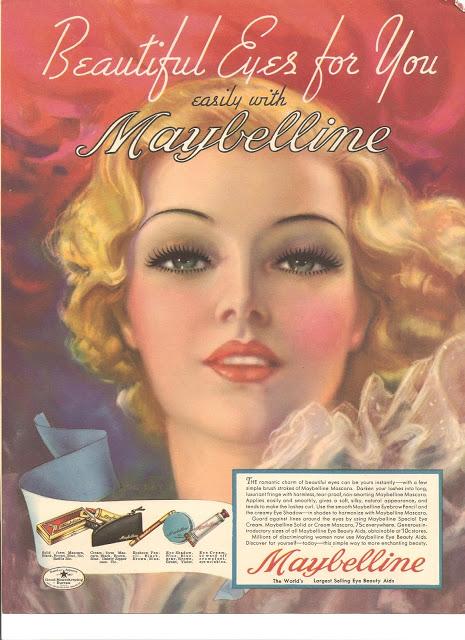 Maybelline ads went from black and white to gorgeous color in 1838 through 1949, then back to black and white throughout the 1950's and again, back to color throughout the 1960's.