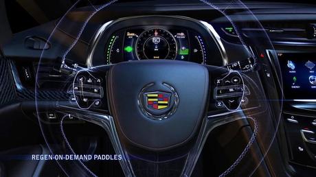 Cadillac ELR’s paddle shifters enable the driver to temporarily regenerate energy and store it as electricity in the battery pack for later use.