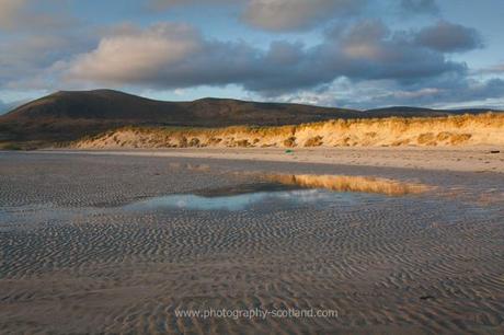 Photo - sand dunes reflected in the evening sun, Luskentyre, Scotland