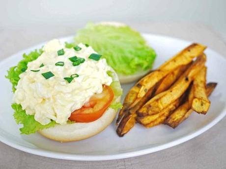 Egg Sandwich and Baked Sweet Potato Fries
