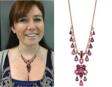 purple and pink crystal flower drop necklace