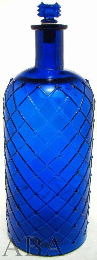 QUILTED POISON half-gallon blue antique bottle w/skull and crossbones - Lot 73 - American Bottle Auction