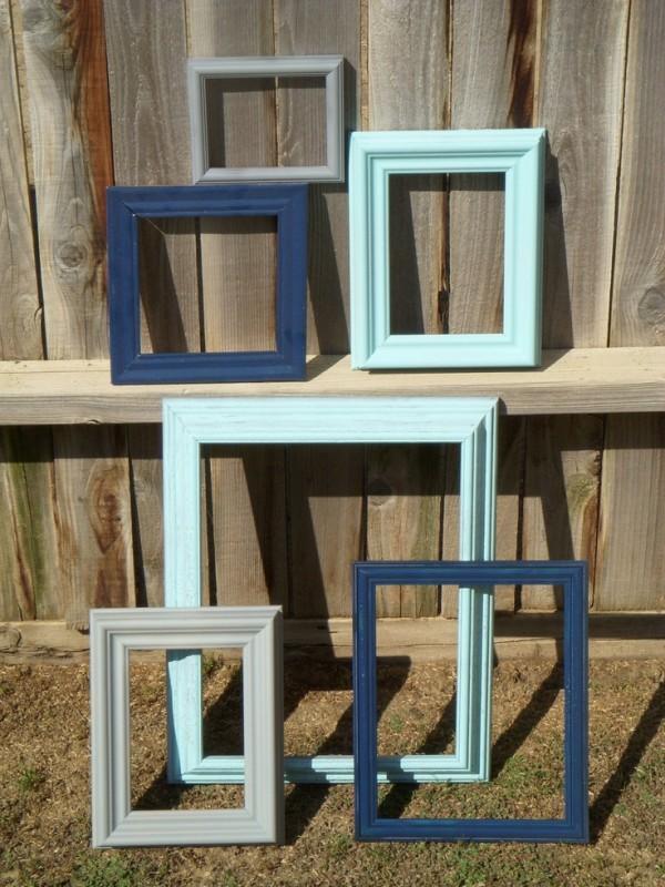 NookAndSea-Empty-Frames-Painted-DIY-Mat-Boards-Project-Wall-Art-Bathroom-Blue-Vintage