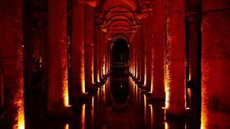 the  Bascilica Cistern  lit up with lights