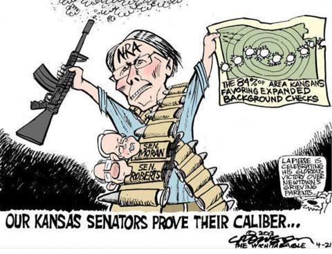 Kansans are furious with the cowardly behavior of Sen. Roberts and Sen. Moran who blocked universal background checks that would help keep guns out of the hands of dangerous criminals and the severely mentally disabled. You can add Richard Crowson to the list of people who know our senators are putting special interests before the safety of Kansas families.