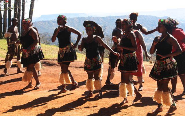 Zulu dance performance in a village in Durban, South Africa.