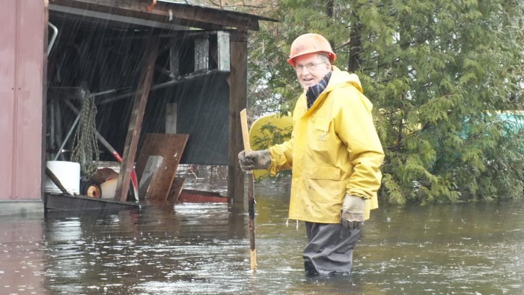 Oxtongue Lake flooding - inspecting the damage in heavy rainfall  - April 20 2013