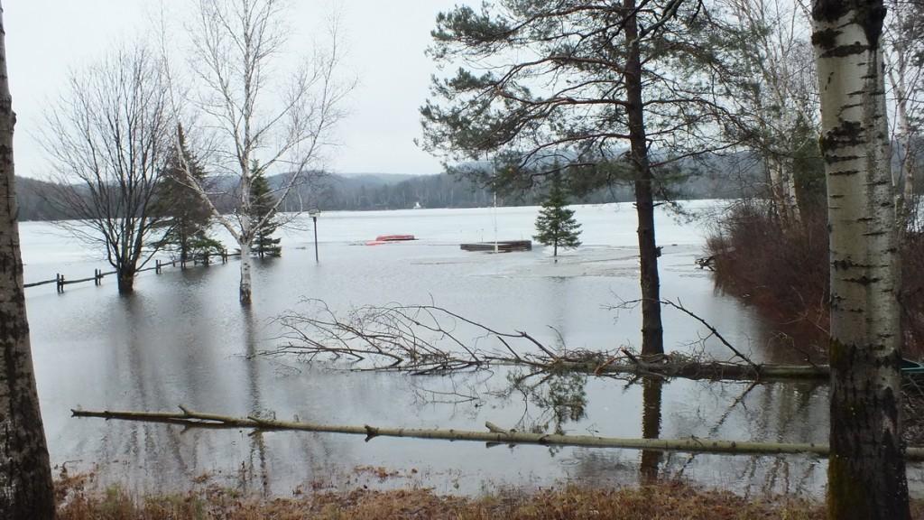 Oxtongue Lake flooding - flooded beach front and docks  - April 20 2013