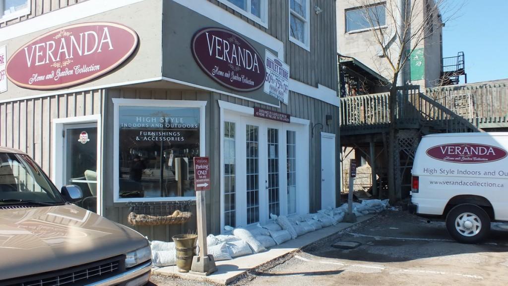 Huntsville flooding - sand bags in front of business - Ontario - April 21 2013