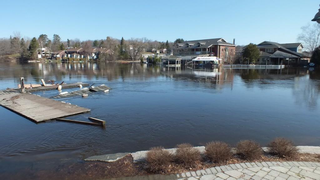 Huntsville flooding - flooded riverside buildings - Ontario - April 21 2013