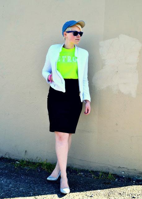 sports luxe, baseball cap, how to, style, blonde, fleur d'elise, neon, j.crew