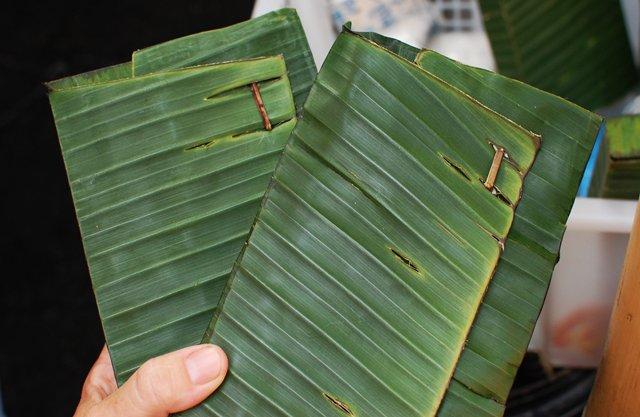 Tempe in banana leaves