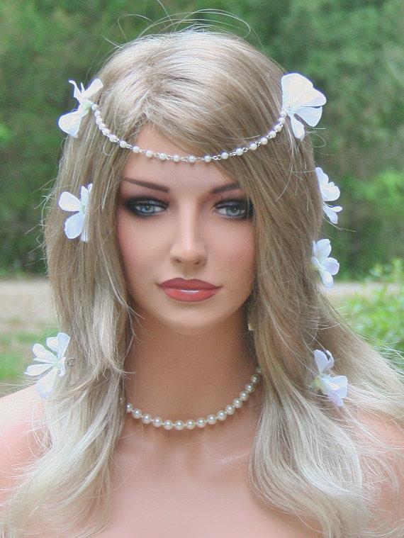 FancieStrands New Pearl Bridal Hair Chain with Delicate Hair Flowers
