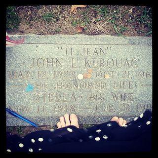 Jack Keroac's Grave in Lowell, Massachusetts. (I left the change. Do you see the guitar pick--)