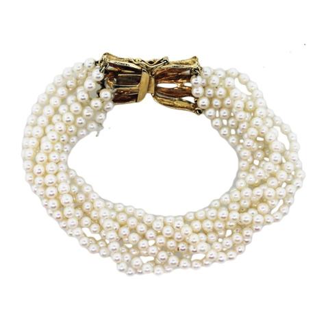 14K Yellow Gold, Sapphire and Cultured Pearl Multi-Strand Bracelet