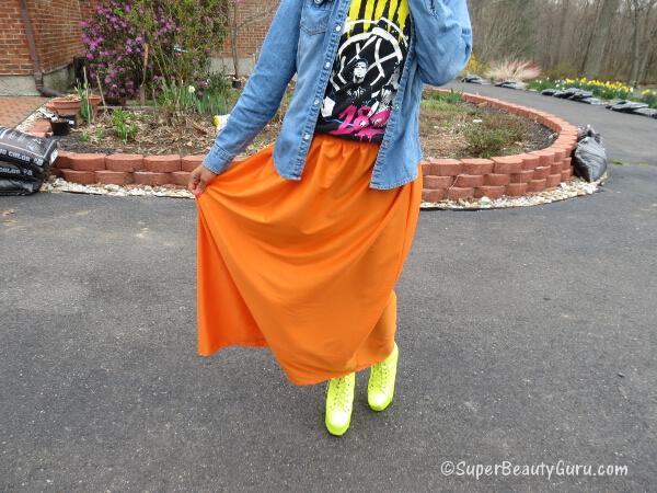 Bright orange maxi skirt