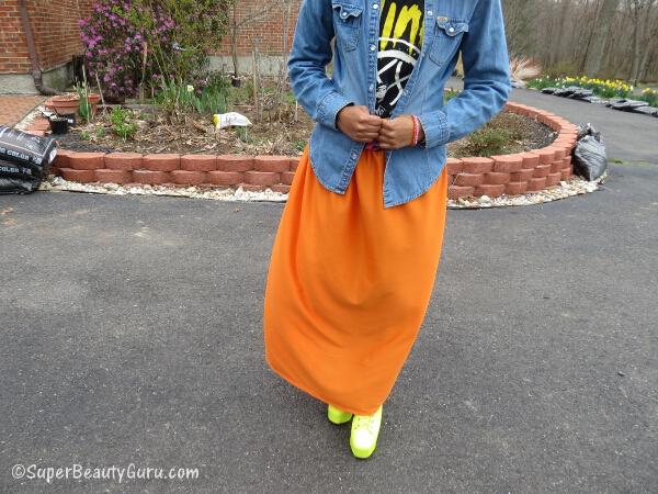 neon orange maxi skirt