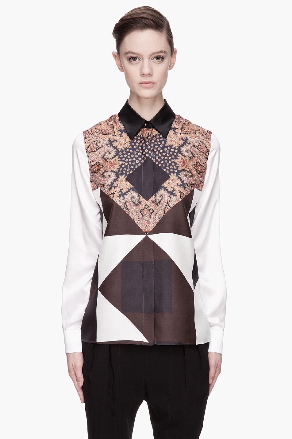Givenchy Brown And Red Paisley Print Silk Blouse