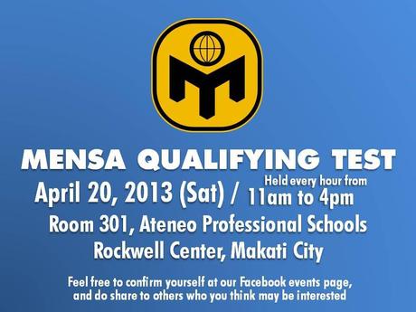 Upcoming Event: Mensa Philippines Qualifying Exam on April 20 Upcoming Event: Mensa Philippines Qualifying Exam on April 20