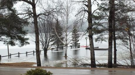 Oxtongue Lake flooding - flood land and fences into the lake  - April 20 2013