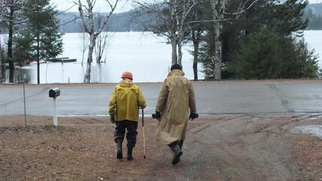 Bob and my dad head to check flooding levels - Oxtongue Lake - Ontario - april 19 2013
