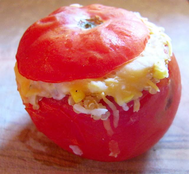 Baked Tomatoes with Quinoa, Corn, and Green Chiles!