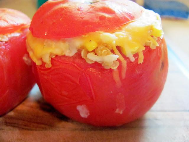 Baked Tomatoes with Quinoa, Corn, and Green Chiles!