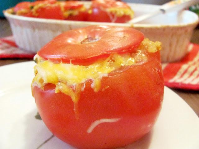 Baked Tomatoes with Quinoa, Corn, and Green Chiles!