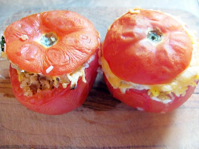 Baked Tomatoes with Quinoa, Corn, and Green Chiles!