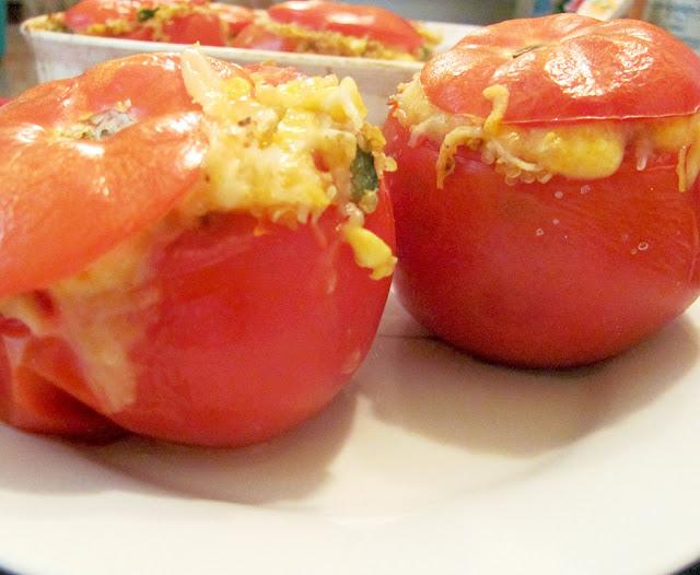 Baked Tomatoes with Quinoa, Corn, and Green Chiles!