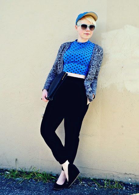 crop top, polka dots, baseball cap, how to, seattle, street style, vintage coach, fleur d'elise