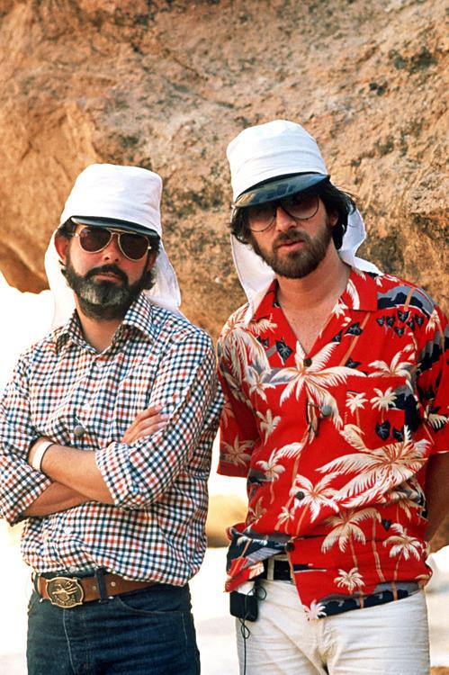 George Lucas & Steven Spielberg on the set of Raiders of the Lost Ark