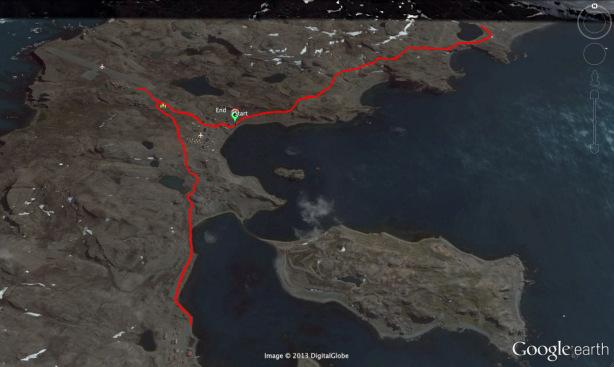 Google Earth rendering of the Antarctica Marathon 2013 course (credit: Mike Sohaskey)
