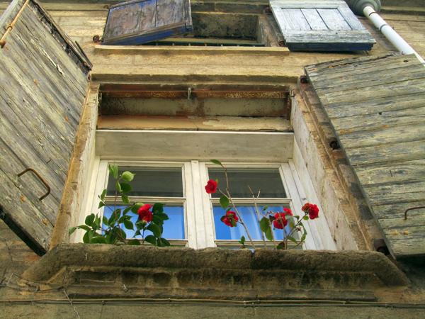 French window with shutters