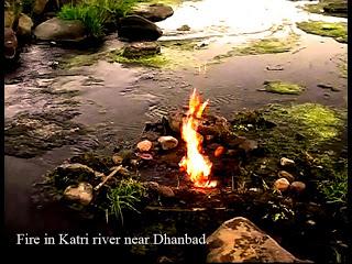 River on fire in Jharkhand State of India.