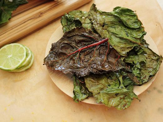 Swiss Chard Chips with Lime Zest, Ginger, and Nutritional Yeast