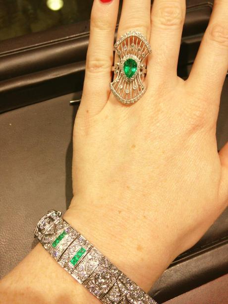 Art Deco Emerald Ring, platinum diamond and emerald art deco ring