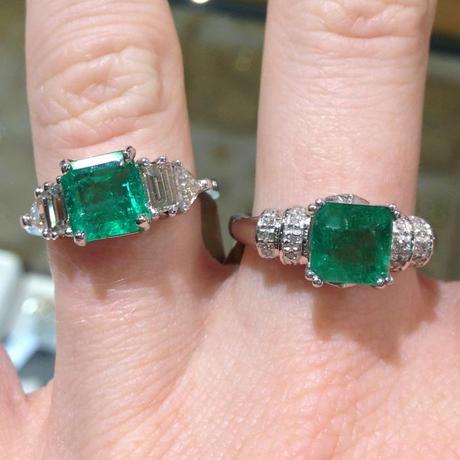 emerald and diamond engagement rings, square emerald ring with emerald cut diamonds