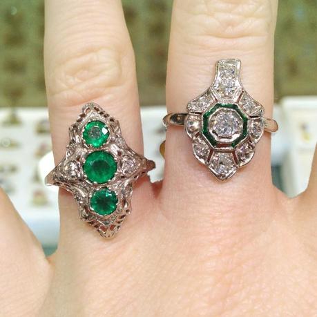 antique platinum and emerald rings, emerald birthstone jewelry