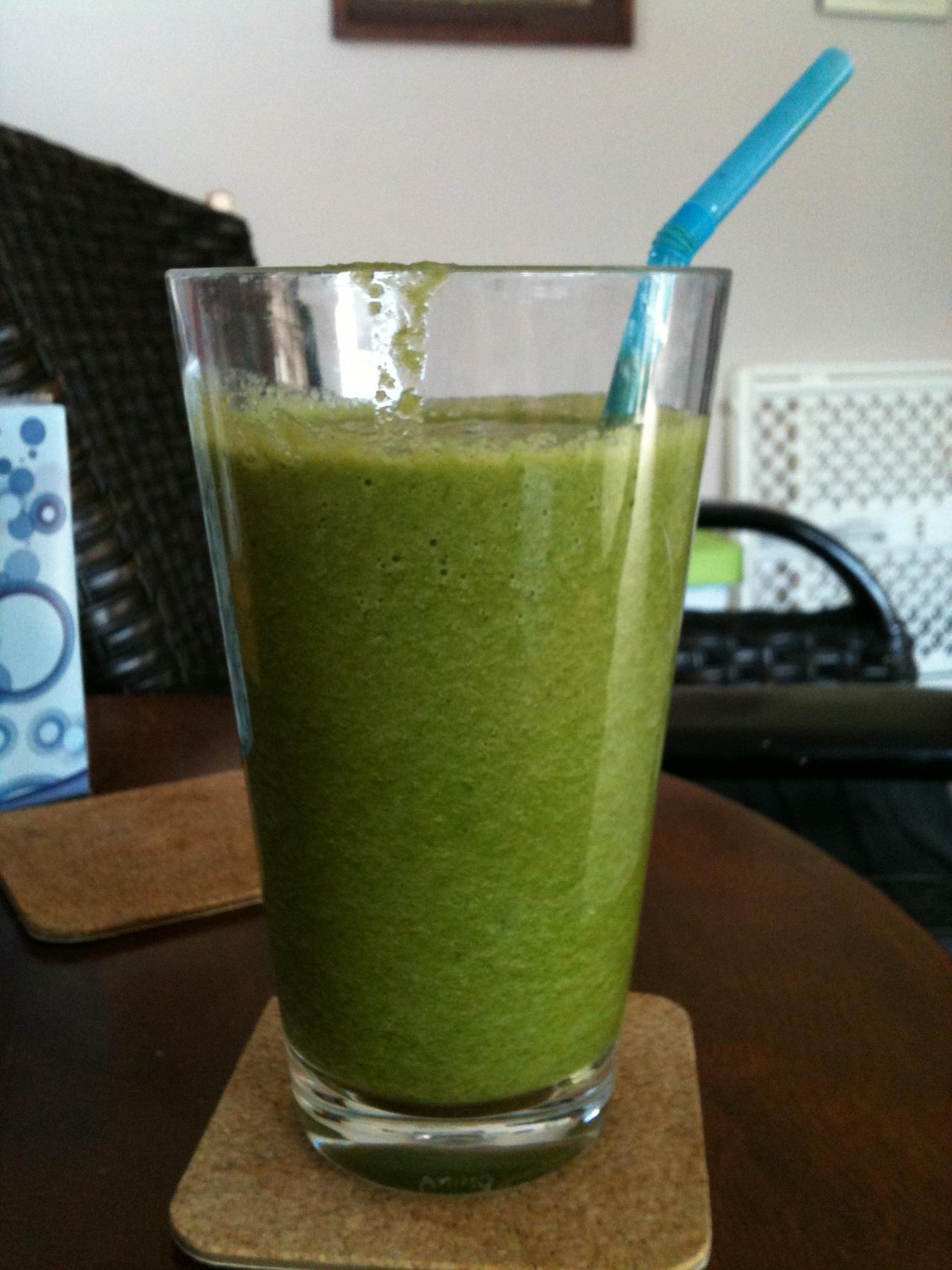 I made a green smoothie this morning!
2 cups spinach & arugula mix, green apple, fresh grapefruit juice, 1/2 cucumber, and frozen watermelon cubes.
Taste is very fresh, almost savory. I’m going to get some agave nectar when I go food shopping tomorrow to sweeten it a bit.