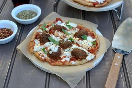 Vegetarian Pita Pizza with Meatless Meatballs