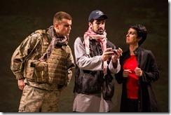 Armando Riesco (Elliot), Demetrios Troy (Ali) and Fawzia Mirza (Shar) and in Quiara Alegría Hudes’ The Happiest Song Plays Last, directed by Edward Torres at Goodman Theatre. 