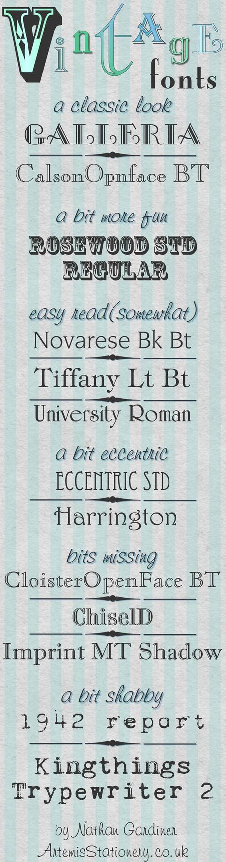 Examples of fonts for use with bespoke wedding invitations