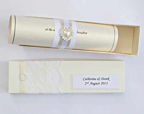 wedding invitation with pearls and lace