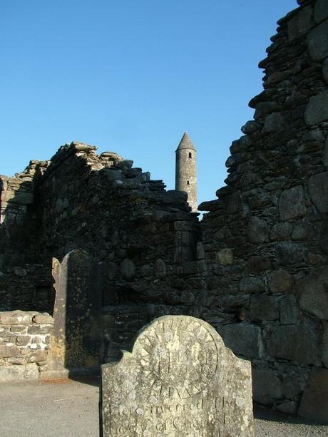 View of The Round Tower from inside Glendalough Cathedral - Ireland