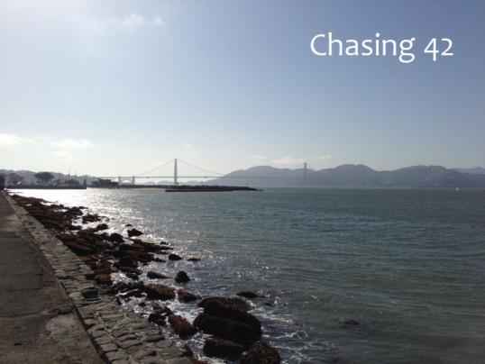 The Golden Gate Bridge from a distance. 