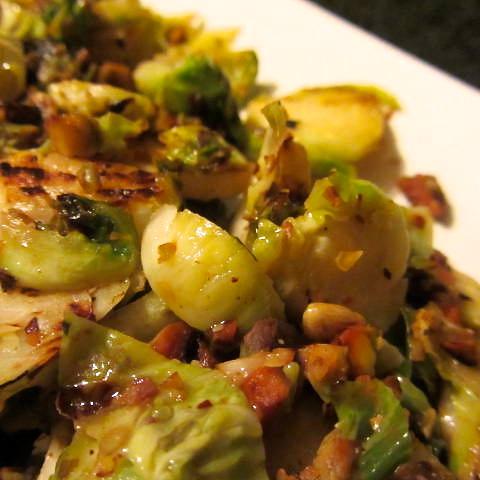 Shaved Brussels Sprouts in Brown “Butter” Pistachio Sauce