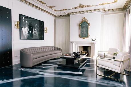 Catherine Kwong SF Showcase 2013 1970s euro glam living room round sofa black white photography brass